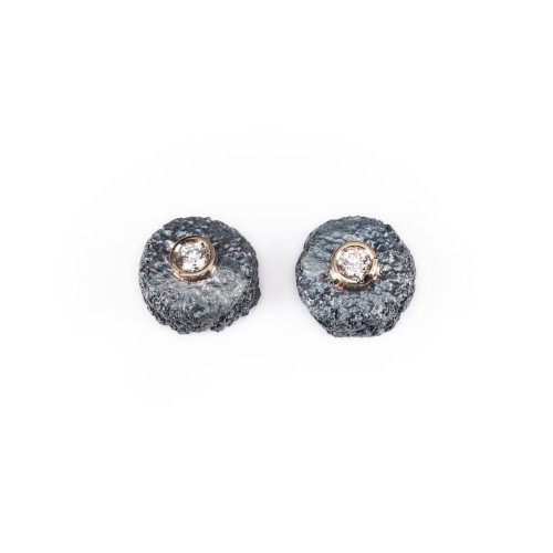 Pendientes Volcánica oro blanco de 18kt, plata de 925 y diamantes 2x 0,02ct. G/VS