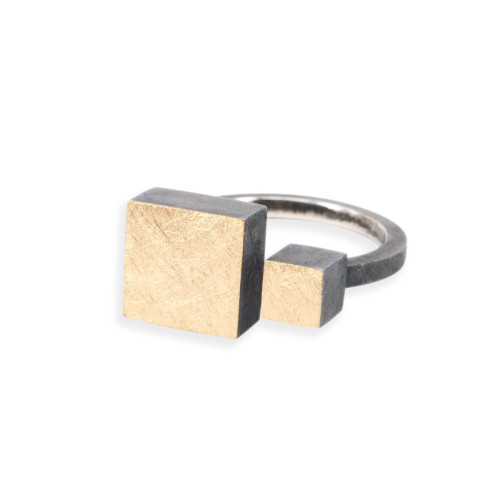 Anillo Basic cubo doble Plata y Oro